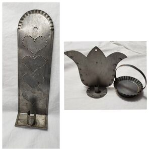 Three Distressed Vintage Primitive Tin Decor Pieces Candle and Tart Holders